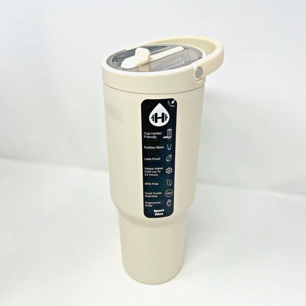 HydroJug Sport Straw 32oz Stainless Steel Tumbler Leakproof Water Bottle Cream